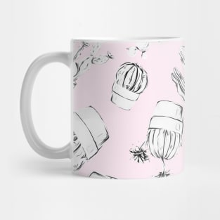 Black and White Cactus Pink Background Mug